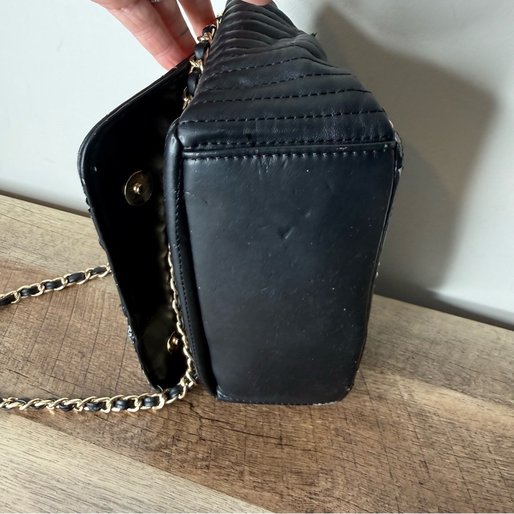 AMEILIYAR Black Vegan Leather Gold Toned Stud Biker Jacket Crossbody Bag *FLAW* - Picture 7 of 15